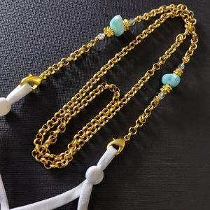 24k Gold Pltd & Larimar Mask Holder Chain Necklace